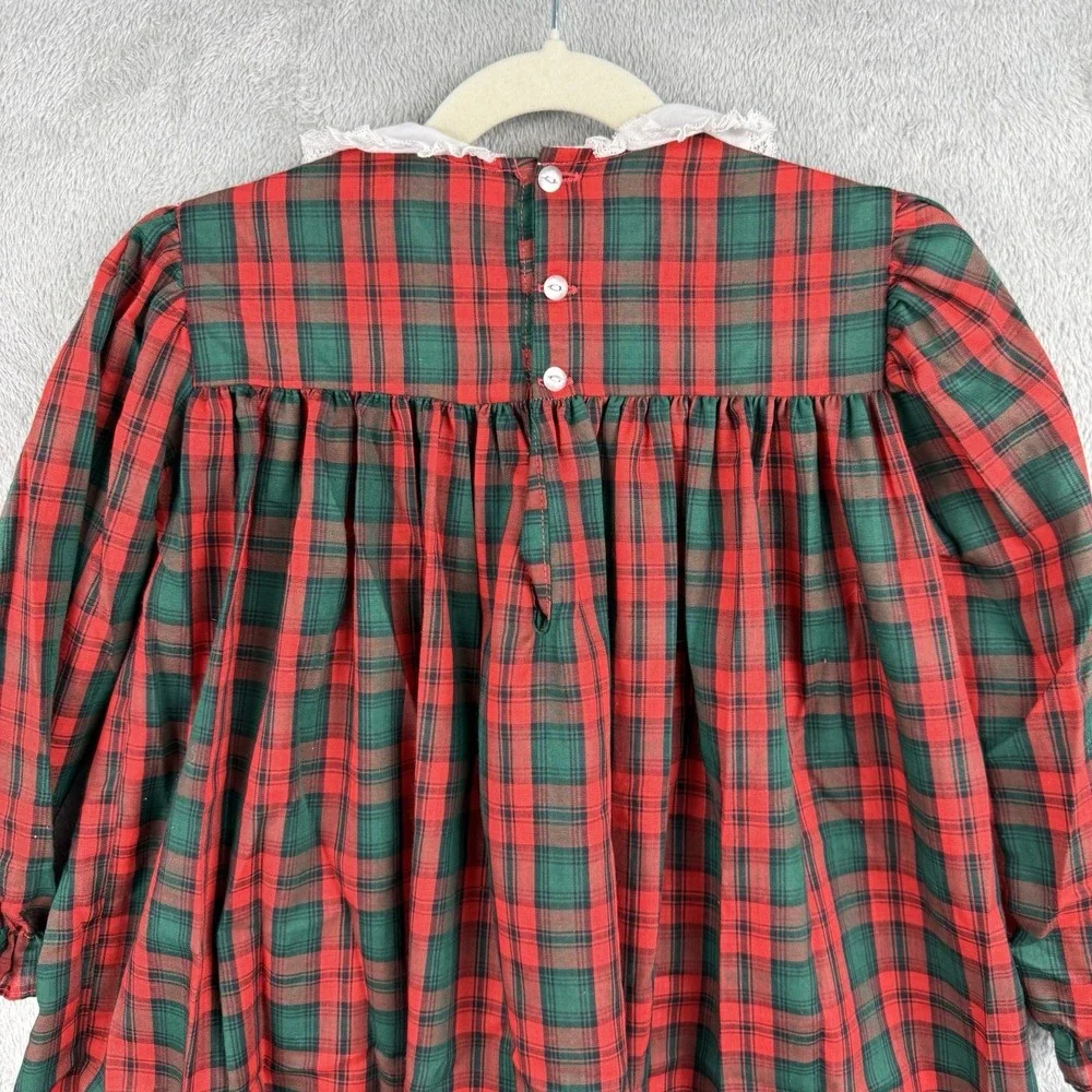 The Smockery Smocked Dress Size 6 Holiday Tartan Plaid Vintage 80s Eyelet Collar